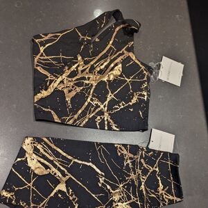 NWT Cold Shoulder Rose Gold Foil Sports Bra + Leggings set